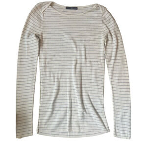 GAP Cream and Gray Striped Top